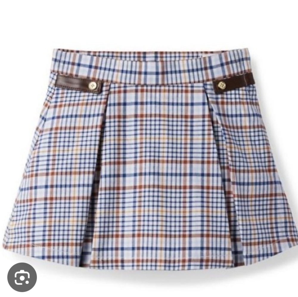 Janie And Jack Plaid Skirt Size 4 Navy Blue & Brown Plaid Adjustable Waist